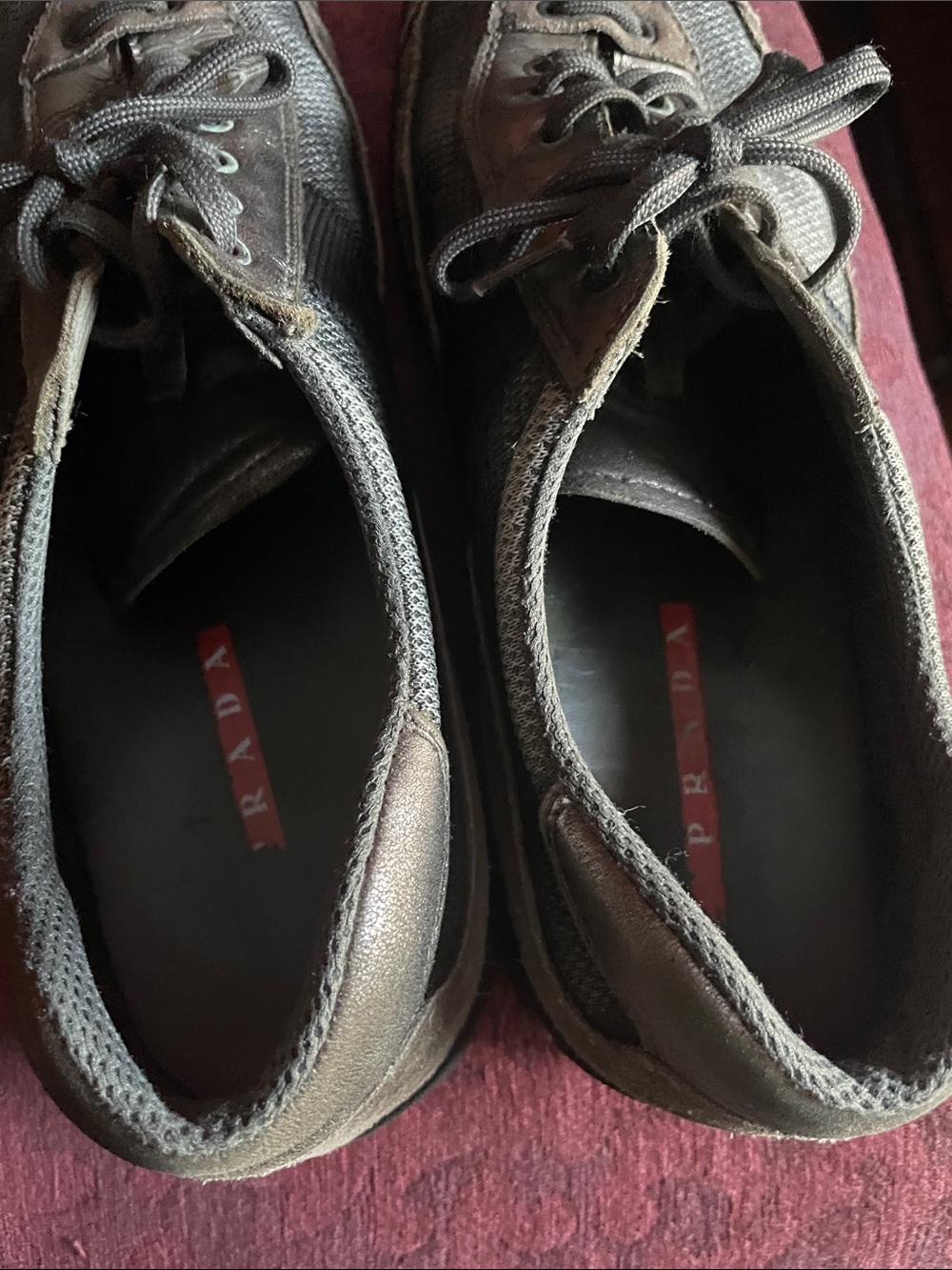 Prada Men's Gray Suede & Mesh Athletic Sneakers - Picture 3 of 5